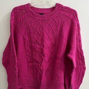 GAP Pink Crew Neck Cable Knit Sweater
